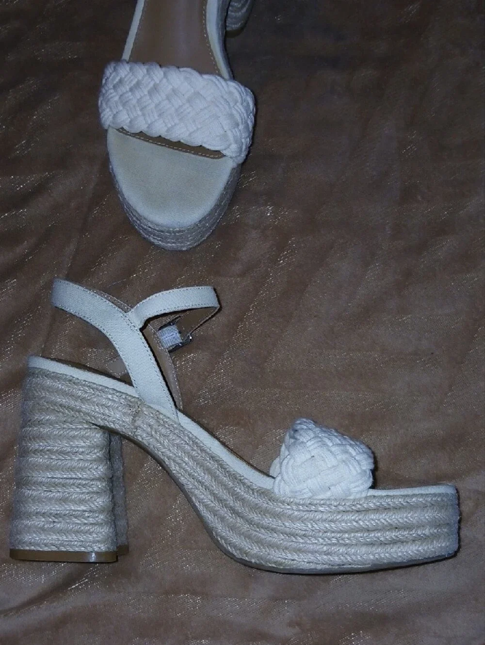 Womens Dolce Vita Walley White Braided Platform Sandals Hemp Block Heels Sz: 10